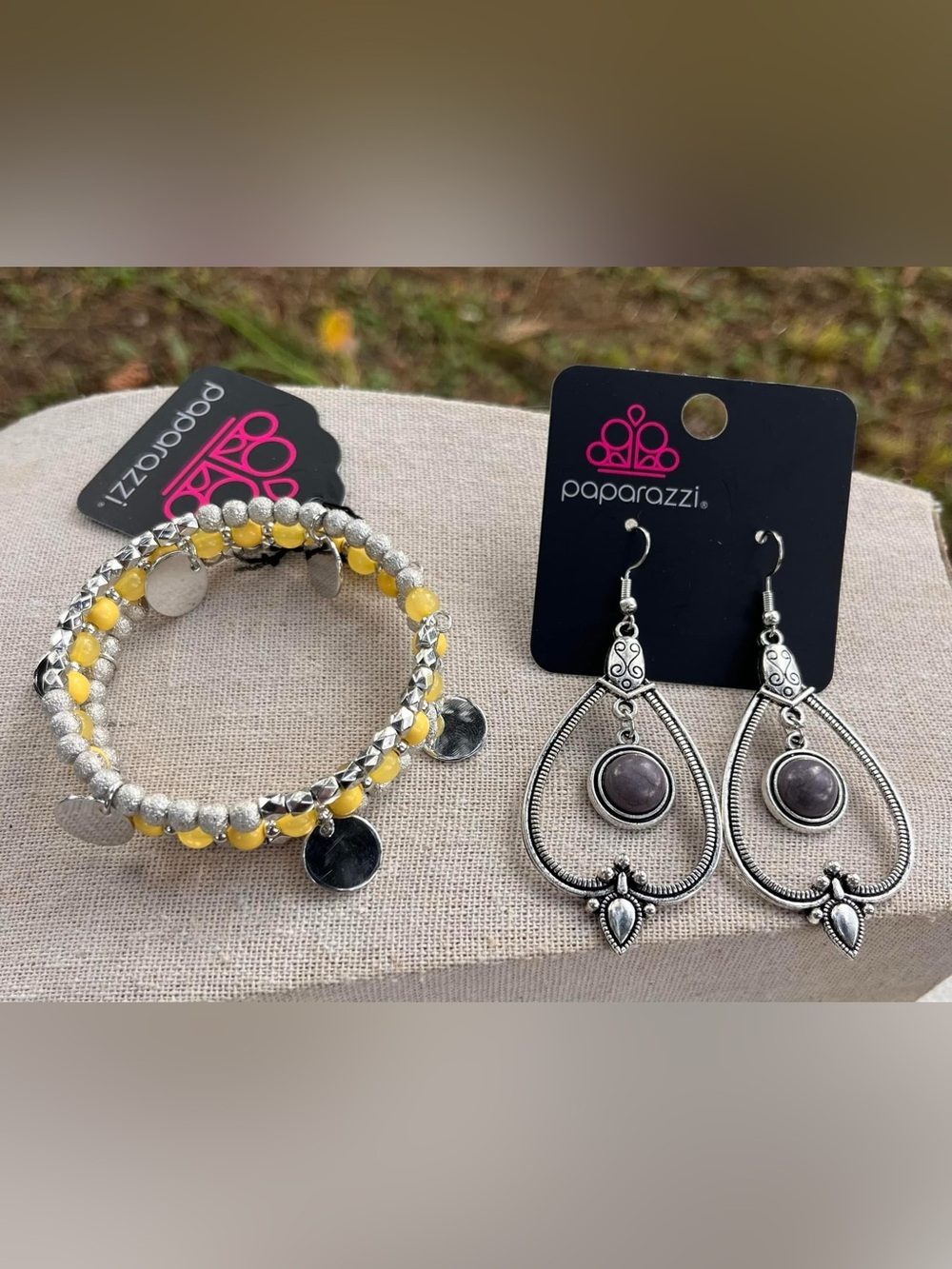 Paparazzi Yellow Beaded Wrap Bracelet - & Silver Teardrop Earrings Set